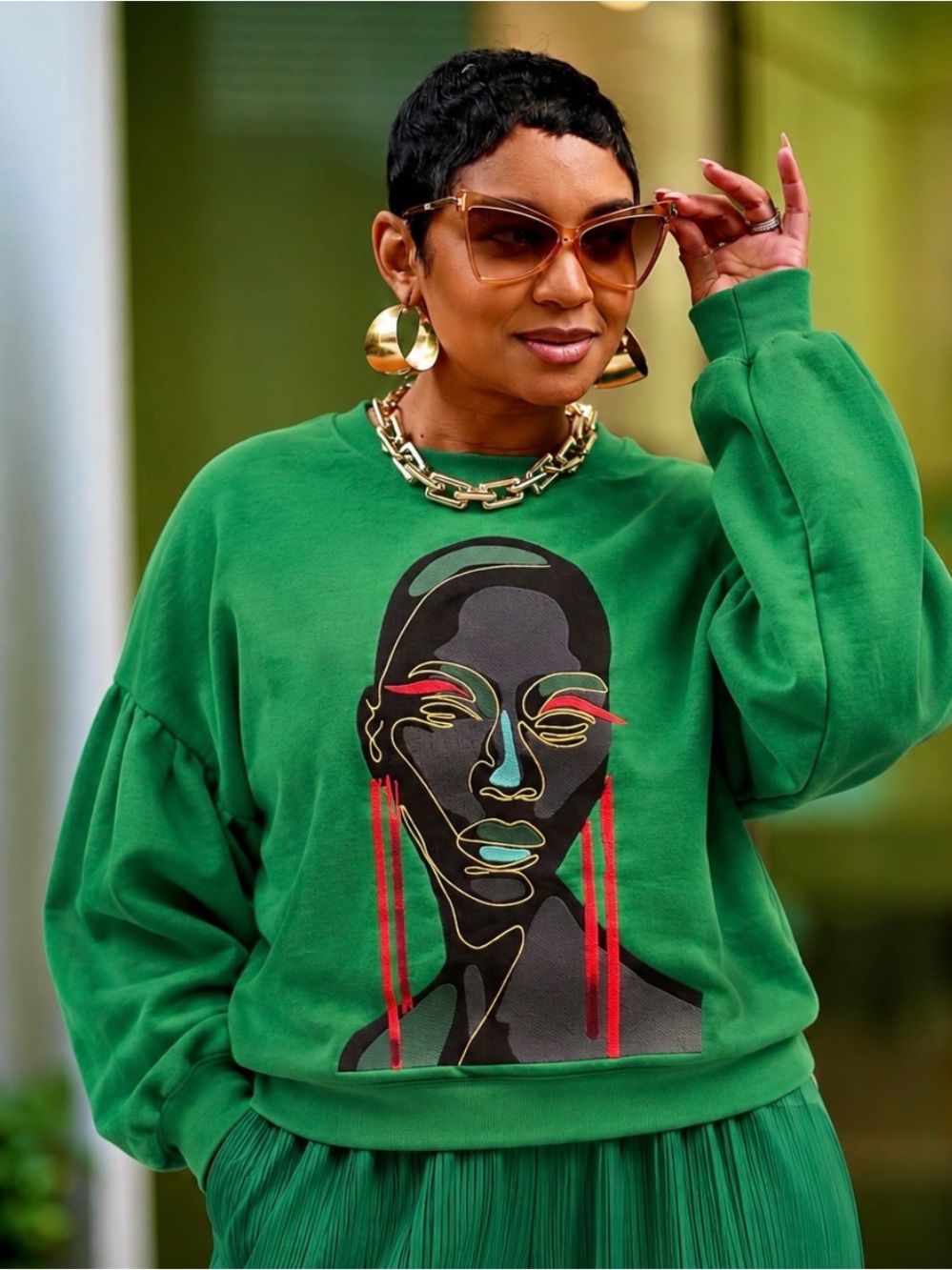 Urban Black Karma Wear -Philadelphia- Oversized Green Graphic Sweatshirt Size L